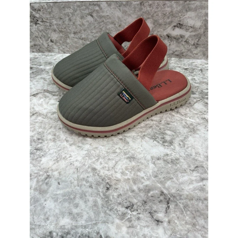 L.L. Bean Kids' Airlight Light Green Orange Slippers Elastic Strap Sz 10-11 New